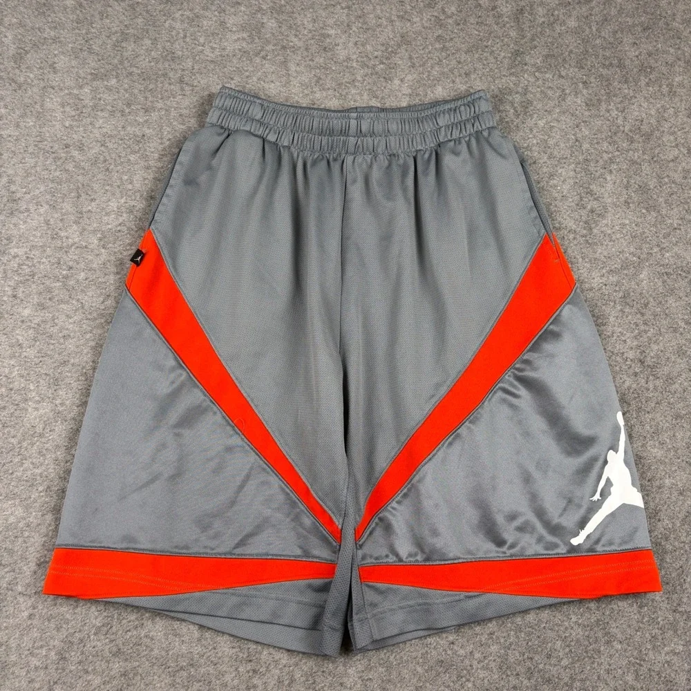 Jordan Basketball Shorts Mens Medium Grey Red Jumpman Dri-Fit Sporty Athletic